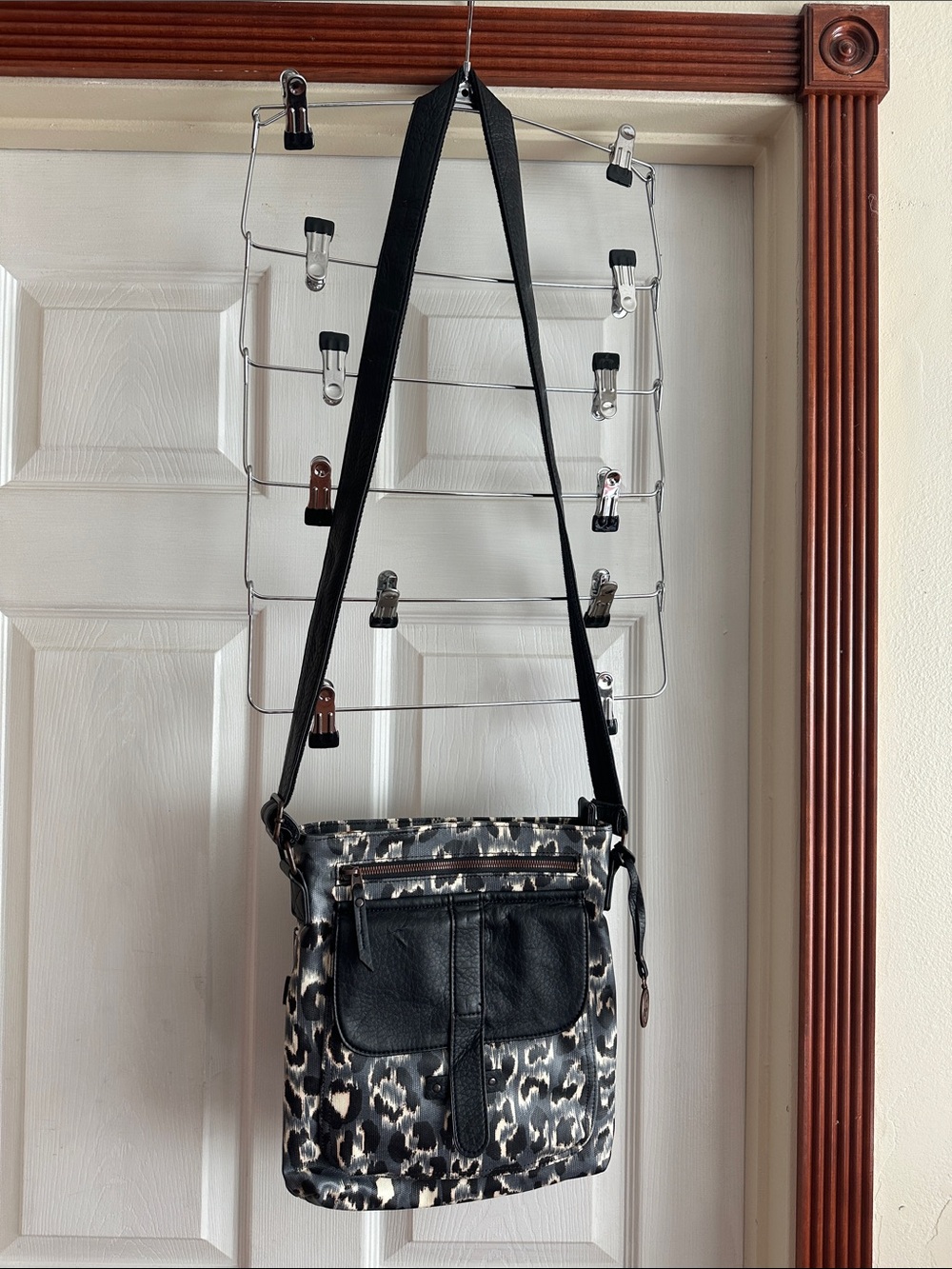 pistil Black and Cream Leopard-Print Crossbody Satchel